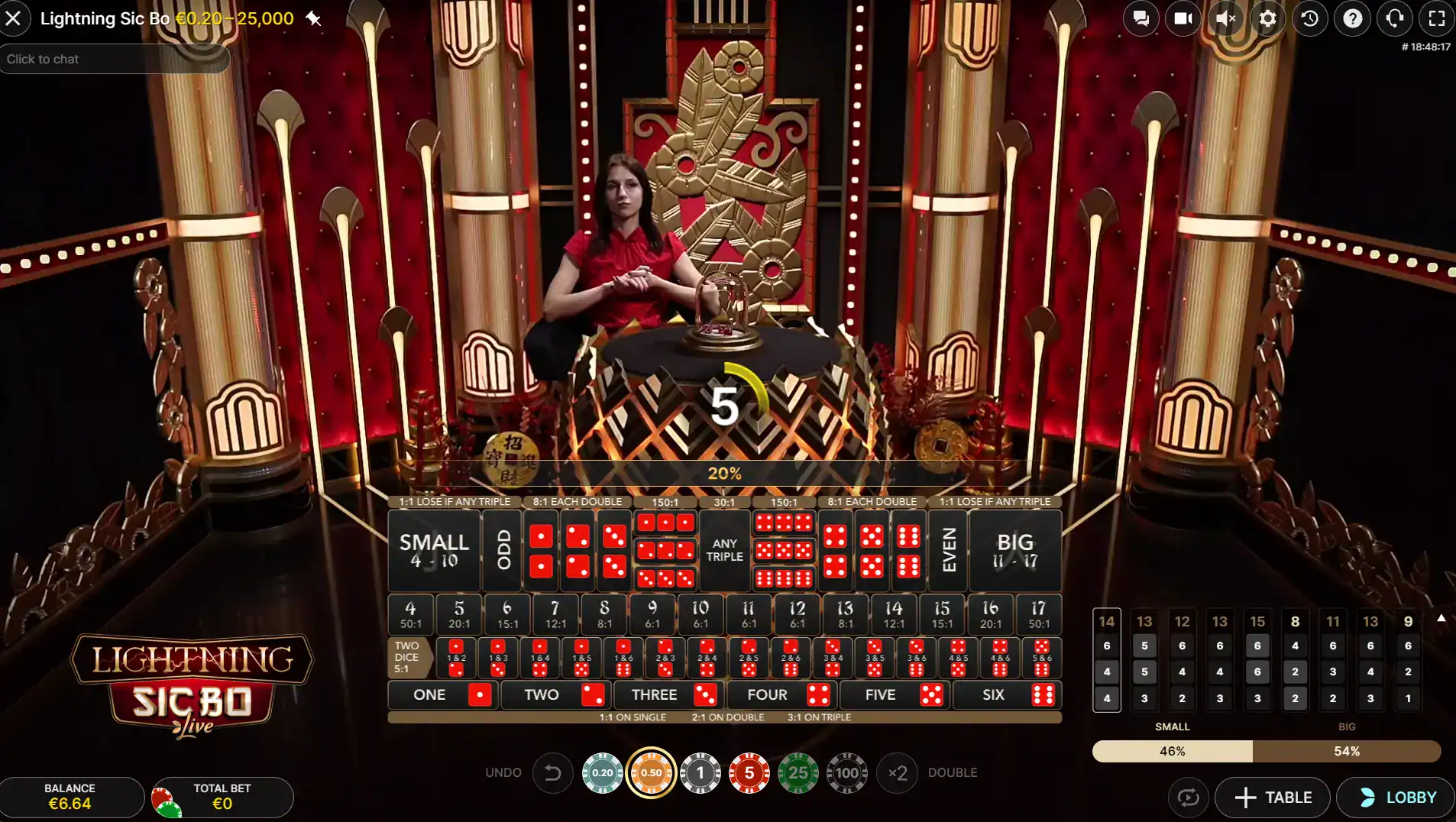 Live casino sic bo gameplay